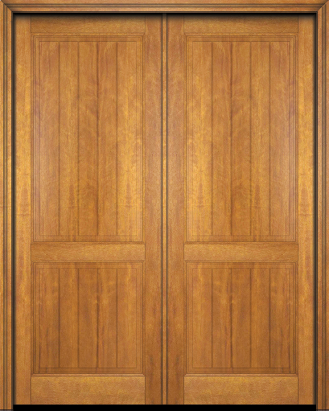 WDMA 48x80 Door (4ft by 6ft8in) Exterior Barn Mahogany 2 Panel V-Grooved Plank Rustic-Old World or Interior Double Door 1