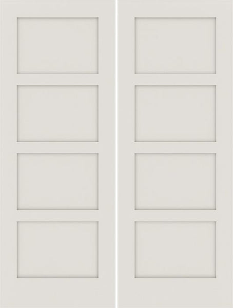 WDMA 48x84 Door (4ft by 7ft) Interior Swing Smooth 84in Primed 4 Panel Shaker Double Door|1-3/4in Thick 1