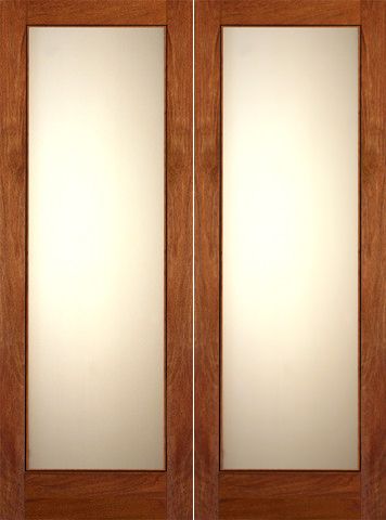 WDMA 48x84 Door (4ft by 7ft) Interior Swing Mahogany Double Door 1-Lite FG-1 White Laminated Glass 1