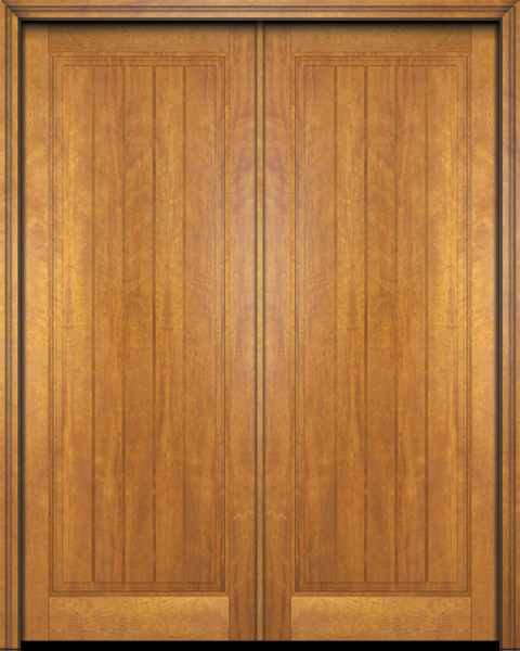 WDMA 48x84 Door (4ft by 7ft) Exterior Barn Mahogany Rustic-Old World Home Style 1 Panel V-Grooved Plank or Interior Double Door 1