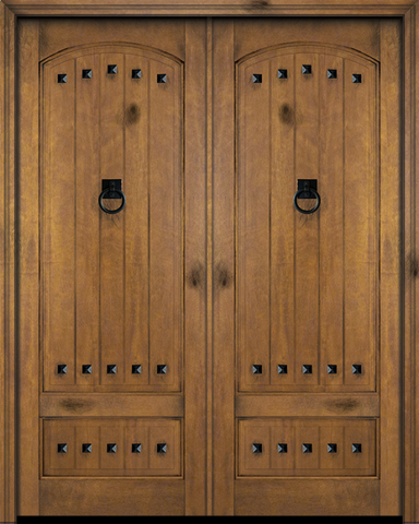 WDMA 48x84 Door (4ft by 7ft) Exterior Barn Mahogany 3/4 Arch Top Panel V-Grooved Plank or Interior Double Door with Clavos 1