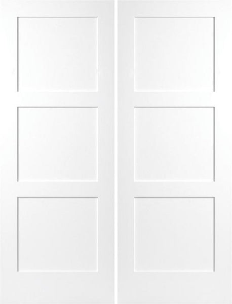 WDMA 48x96 Door (4ft by 8ft) Interior Swing Smooth 96in Birkdale 3 Panel Shaker Solid Core Double Door|1-3/4in Thick 1