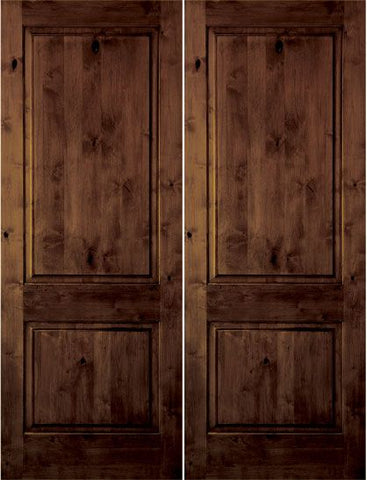 WDMA 48x96 Door (4ft by 8ft) Interior Swing Knotty Alder 96in 2 Panel Square Double Door 1-3/8in Thick KW-305 1