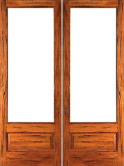 WDMA 48x96 Door (4ft by 8ft) Patio Tropical Hardwood Rustic-1-lite-P/B Solid Wood 1 Panel IG Glass Double Door 1
