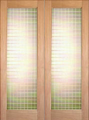 WDMA 48x96 Door (4ft by 8ft) Interior Swing Tropical Hardwood Modern Double Door 1-Lite FG-12 Cubes Glass 1