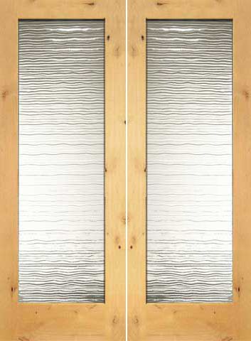 WDMA 48x96 Door (4ft by 8ft) Interior Swing Knotty Alder Conemporary Double Door 1-Lite FG-2 Small Wave Glass 1