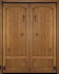 WDMA 48x96 Door (4ft by 8ft) Interior Swing Mahogany 2 Panel Arch Top V-Grooved Plank Exterior or Double Door 1