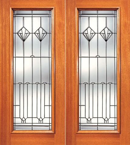 WDMA 48x96 Door (4ft by 8ft) Exterior Mahogany Full Lite Contemporary Art Deco Glass Double Door 1