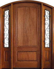WDMA 50x80 Door (4ft2in by 6ft8in) Exterior Mahogany Trinity 2 Panel Impact Single Door/2 Iron Sidelight Arch Top 1