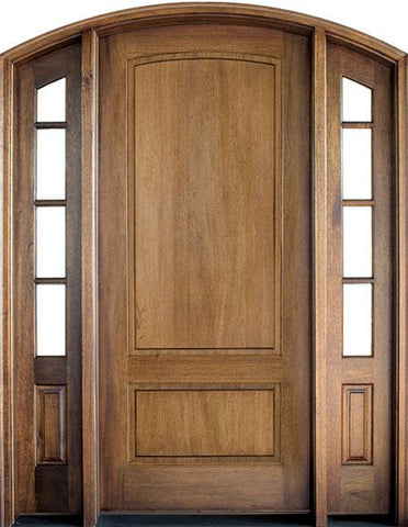 WDMA 50x80 Door (4ft2in by 6ft8in) Exterior Mahogany Trinity 2 Panel Impact Single Door/2 SDL Sidelight Arch Top 1