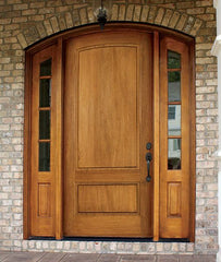 WDMA 50x80 Door (4ft2in by 6ft8in) Exterior Mahogany Trinity 2 Panel Impact Single Door/2 SDL Sidelight Arch Top 2