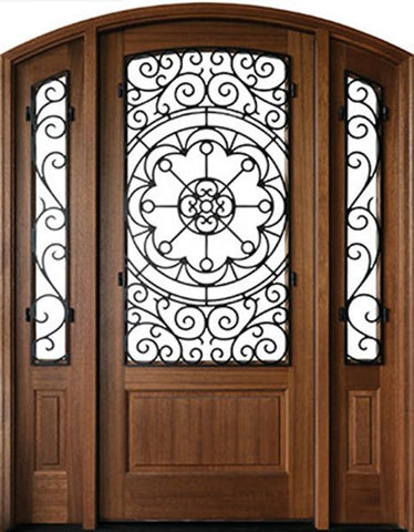 WDMA 50x80 Door (4ft2in by 6ft8in) Exterior Mahogany Trinity Impact Single Door/2Sidelight Arch Top w Iron #1 1-3/4 Thick 1