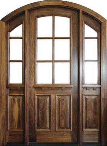 WDMA 50x80 Door (4ft2in by 6ft8in) Exterior Mahogany Craftsman or Walnut Hillcrest Single Door/2Sidelight Arch Top 6-Lite 1