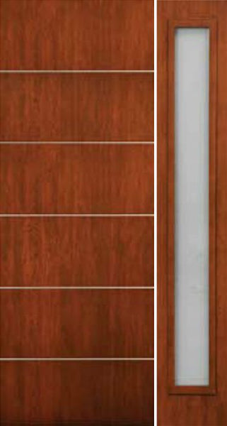 WDMA 50x96 Door (4ft2in by 8ft) Exterior Cherry 96in Contemporary Lines Horizontal Aluminum Bar Single Entry Door Sidelight 1