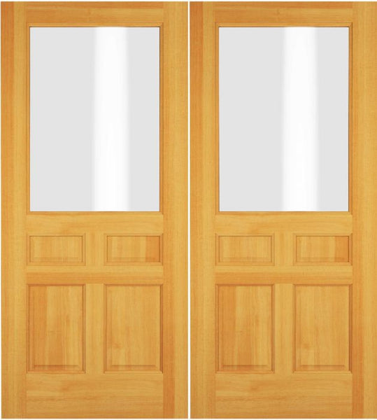 WDMA 52x96 Door (4ft4in by 8ft) Exterior Swing Poplar Wood 1/2 Lite Double Door 1