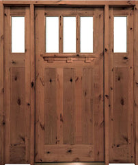 WDMA 52x96 Door (4ft4in by 8ft) Exterior Knotty Alder Craftsman Seneca Single Door/2Sidelight 3-Lite 1