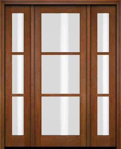 WDMA 52x96 Door (4ft4in by 8ft) Exterior Swing Mahogany 3 Lite TDL Single Entry Door Sidelights 4