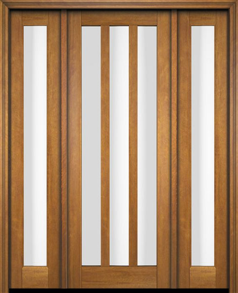 WDMA 52x96 Door (4ft4in by 8ft) Exterior Swing Mahogany Modern Slim 3 Glass Shaker Single Entry Door Sidelights 1