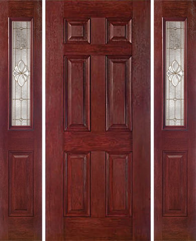 WDMA 54x80 Door (4ft6in by 6ft8in) Exterior Cherry Six Panel Single Entry Door Sidelights 1/2 Lite HM Glass 1