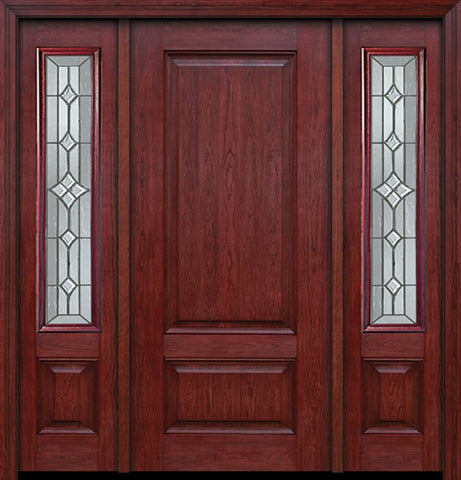 WDMA 54x80 Door (4ft6in by 6ft8in) Exterior Cherry Two Panel Single Entry Door Sidelights Windsor Glass 1