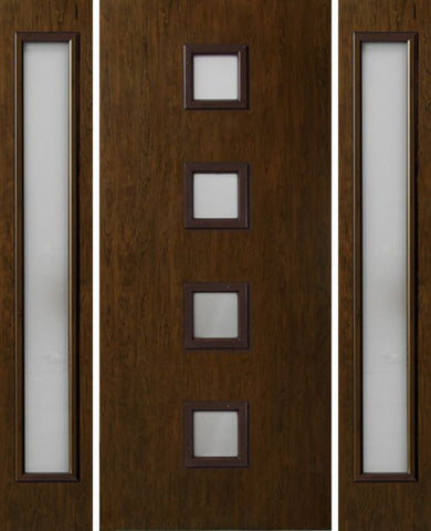 WDMA 54x80 Door (4ft6in by 6ft8in) Exterior Cherry Contemporary Four Square Lite Single Entry Door Sidelights 1