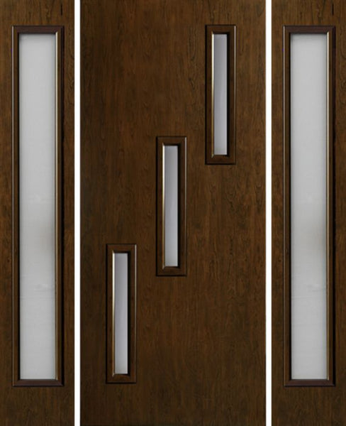 WDMA 54x80 Door (4ft6in by 6ft8in) Exterior Cherry Contemporary Three Slim Vertical Lite Single Entry Door Sidelights 1