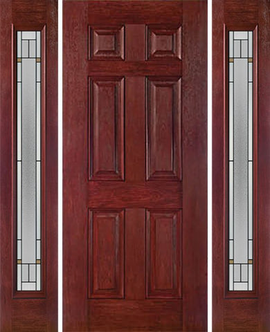 WDMA 54x80 Door (4ft6in by 6ft8in) Exterior Cherry Six Panel Single Entry Door Sidelights Full Lite TP Glass 1