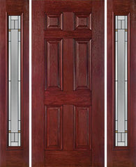 WDMA 54x80 Door (4ft6in by 6ft8in) Exterior Cherry Six Panel Single Entry Door Sidelights Full Lite TP Glass 1