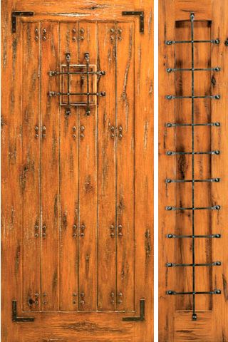 WDMA 54x80 Door (4ft6in by 6ft8in) Exterior Knotty Alder Entry Prehung Door with One Sidelight with Speakeasy 1