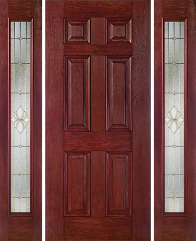 WDMA 54x80 Door (4ft6in by 6ft8in) Exterior Cherry Six Panel Single Entry Door Sidelights Full Lite HM Glass 1