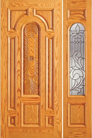 WDMA 54x80 Door (4ft6in by 6ft8in) Exterior Mahogany Prehung Arch Lite Front One Side light Door 1