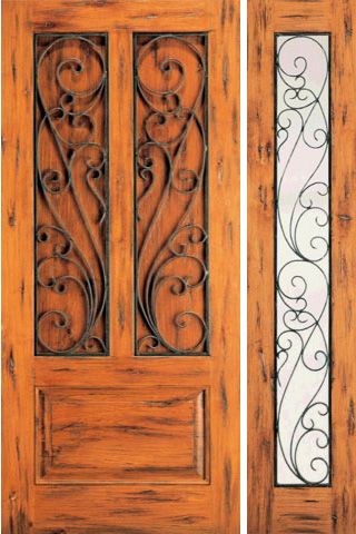 WDMA 54x80 Door (4ft6in by 6ft8in) Exterior Knotty Alder Door with One Sidelight 3-Panel 1