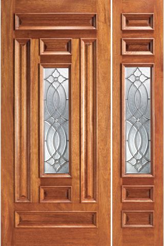 WDMA 54x80 Door (4ft6in by 6ft8in) Exterior Mahogany Prehung Center Lite One Sidelight Door 1