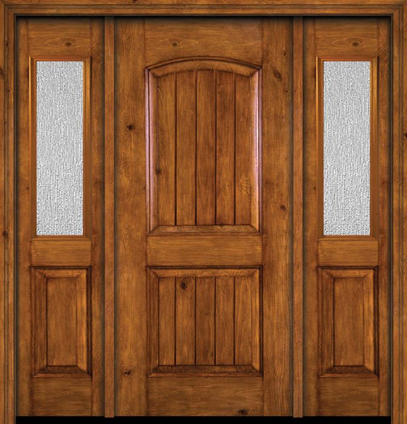 WDMA 54x80 Door (4ft6in by 6ft8in) Exterior Knotty Alder Alder Rustic V-Grooved Panel Single Entry Door Sidelights Rain Glass 1