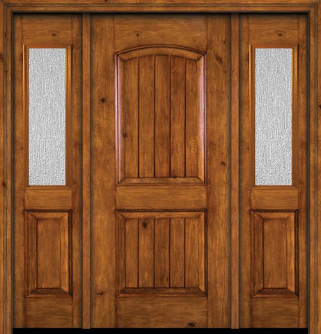 WDMA 54x80 Door (4ft6in by 6ft8in) Exterior Knotty Alder Alder Rustic V-Grooved Panel Single Entry Door Sidelights Rain Glass 1
