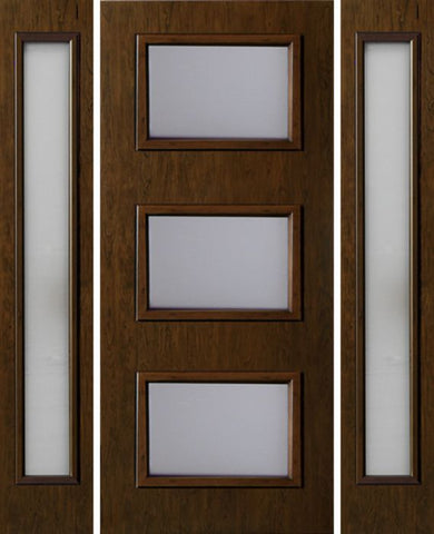 WDMA 54x80 Door (4ft6in by 6ft8in) Exterior Cherry Contemporary Three Lite Single Entry Door Sidelights 1