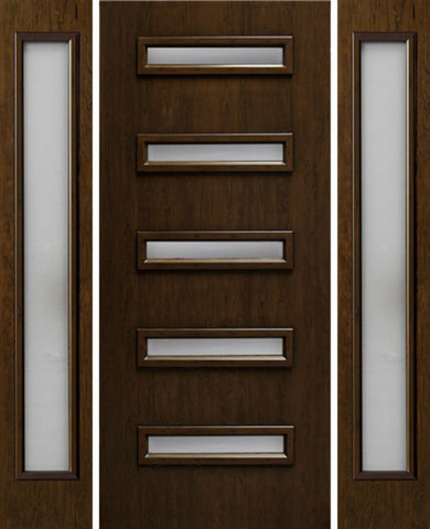 WDMA 54x80 Door (4ft6in by 6ft8in) Exterior Cherry Contemporary Slim Horizontal Five Lite Single Entry Door Sidelights 1
