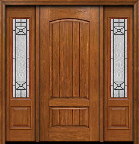 WDMA 54x80 Door (4ft6in by 6ft8in) Exterior Cherry Plank Two Panel Single Entry Door Sidelights 3/4 Lite Courtyard Glass 1