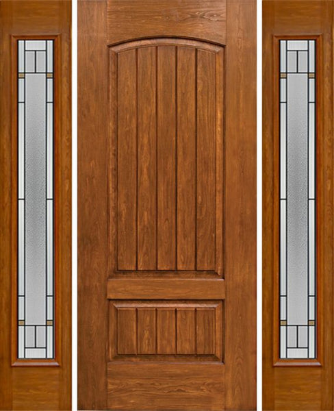 WDMA 54x80 Door (4ft6in by 6ft8in) Exterior Cherry Plank Two Panel Single Entry Door Sidelights Full Lite TP Glass 1