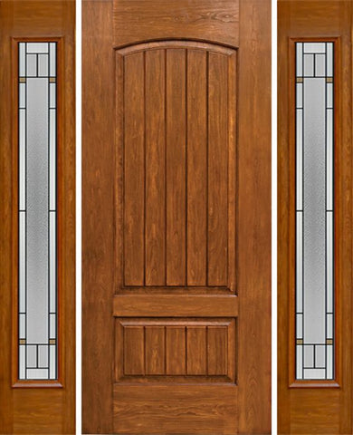 WDMA 54x80 Door (4ft6in by 6ft8in) Exterior Cherry Plank Two Panel Single Entry Door Sidelights Full Lite TP Glass 1