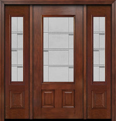 WDMA 54x80 Door (4ft6in by 6ft8in) Exterior Mahogany 3/4 Lite Two Panel Single Entry Door Sidelights Crosswalk Glass 1
