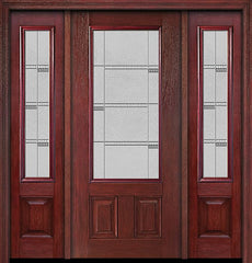 WDMA 54x80 Door (4ft6in by 6ft8in) Exterior Cherry 3/4 Lite Two Panel Single Entry Door Sidelights Crosswalk Glass 1