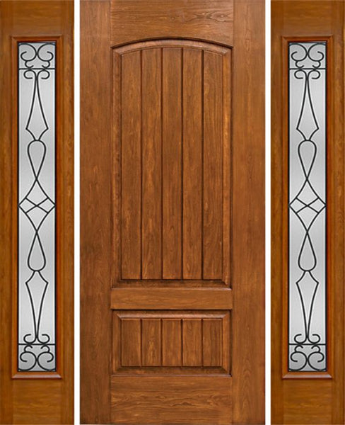 WDMA 54x80 Door (4ft6in by 6ft8in) Exterior Cherry Plank Two Panel Single Entry Door Sidelights Full Lite WY Glass 1