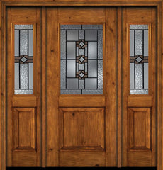WDMA 54x80 Door (4ft6in by 6ft8in) Exterior Cherry Alder Rustic Plain Panel 1/2 Lite Single Entry Door Sidelights Mission Ridge Glass 1