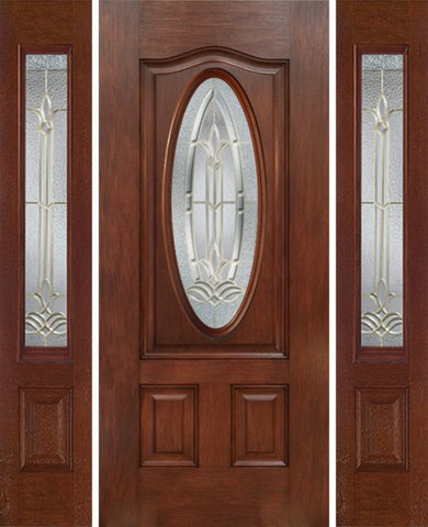 WDMA 54x80 Door (4ft6in by 6ft8in) Exterior Mahogany Oval Three Panel Single Entry Door Sidelights BT Glass 1
