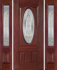 WDMA 54x80 Door (4ft6in by 6ft8in) Exterior Cherry Oval Three Panel Single Entry Door Sidelights BT Glass 1