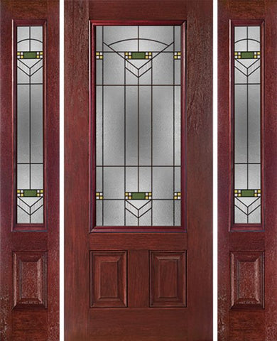 WDMA 54x80 Door (4ft6in by 6ft8in) Exterior Cherry 3/4 Lite Two Panel Single Entry Door Sidelights GR Glass 1