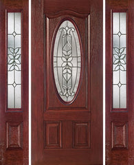 WDMA 54x80 Door (4ft6in by 6ft8in) Exterior Cherry Oval Three Panel Single Entry Door Sidelights CD Glass 1