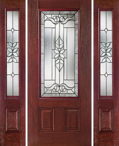 WDMA 54x80 Door (4ft6in by 6ft8in) Exterior Cherry 3/4 Lite Two Panel Single Entry Door Sidelights CD Glass 1
