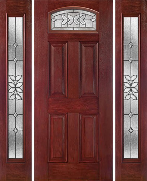 WDMA 54x80 Door (4ft6in by 6ft8in) Exterior Cherry Camber Top Single Entry Door Sidelights CD Glass 1
